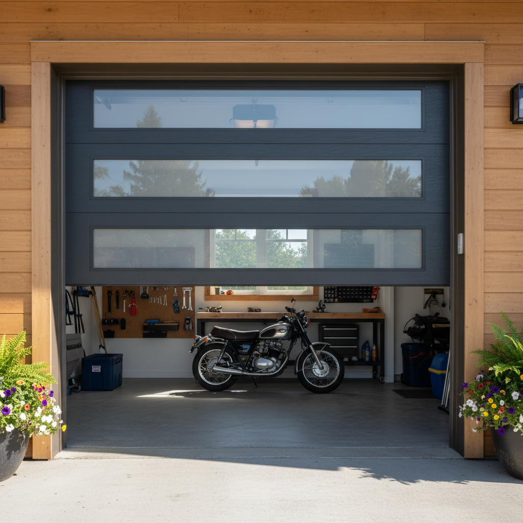 half-opened garage door with bike