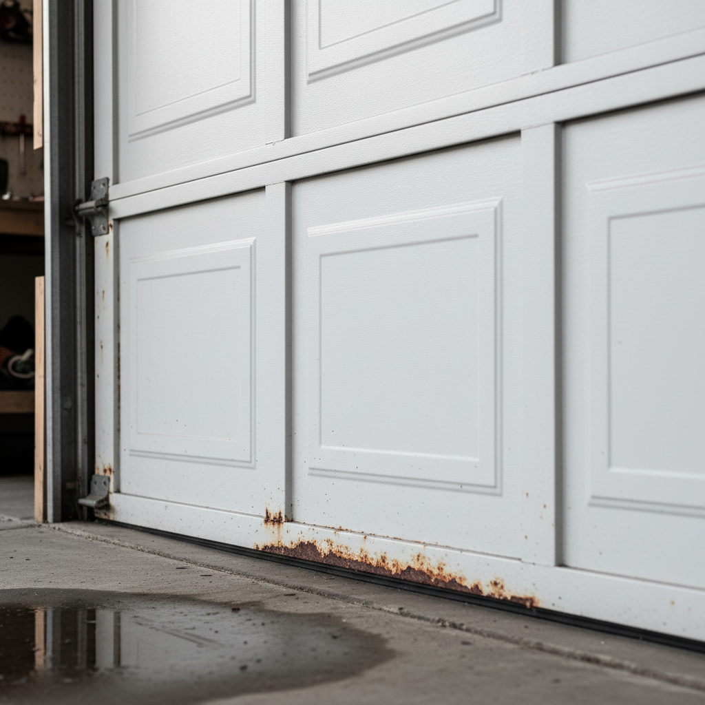 White Garage Door With Rust