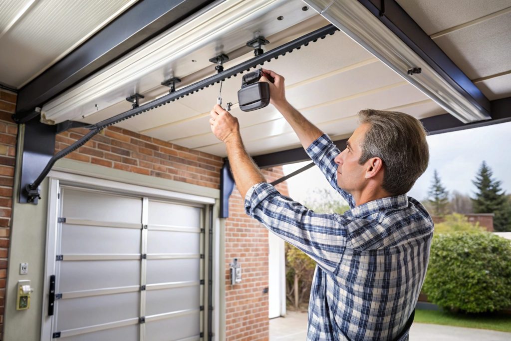 technician installing garage door opener