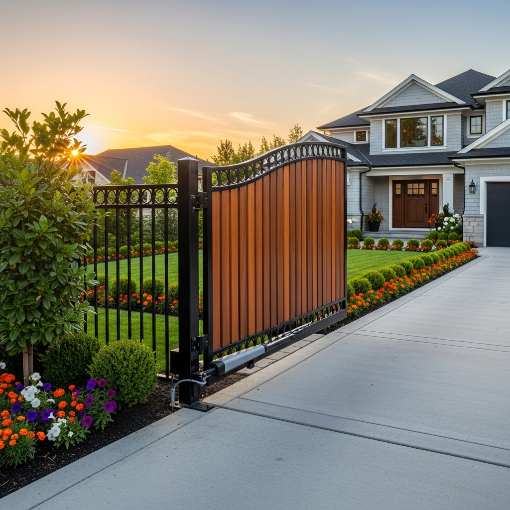 Automatic Gate With A House In The Background