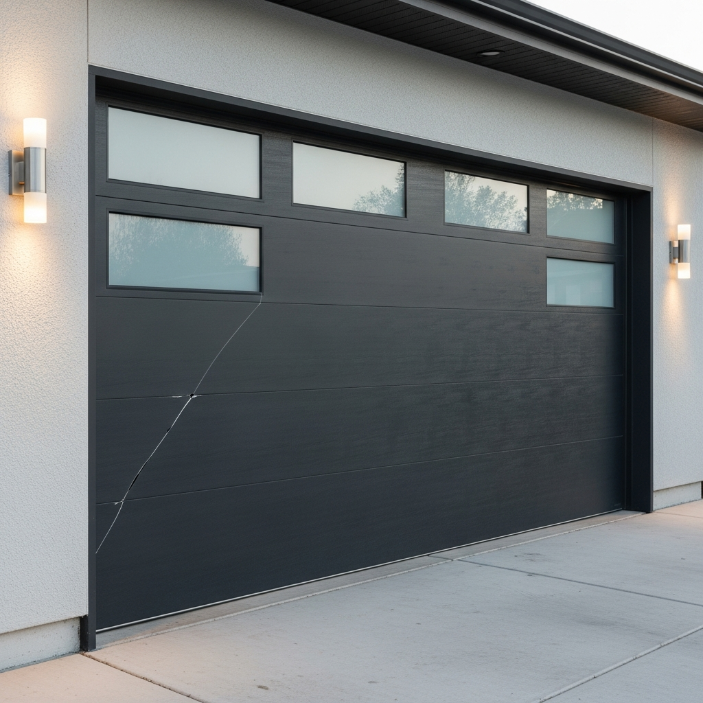 Black Garage Door With A Crack