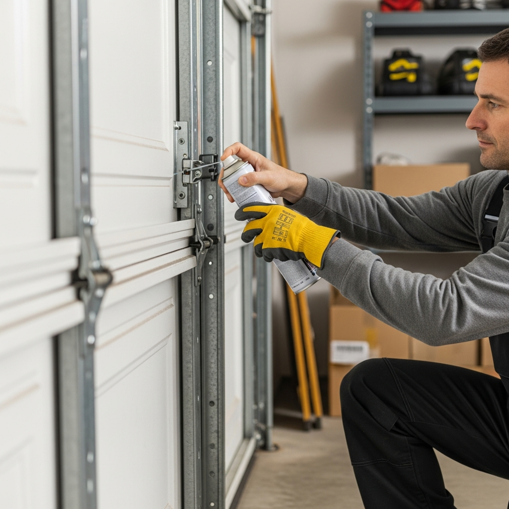 Homeowner Lubricating Garage Doors