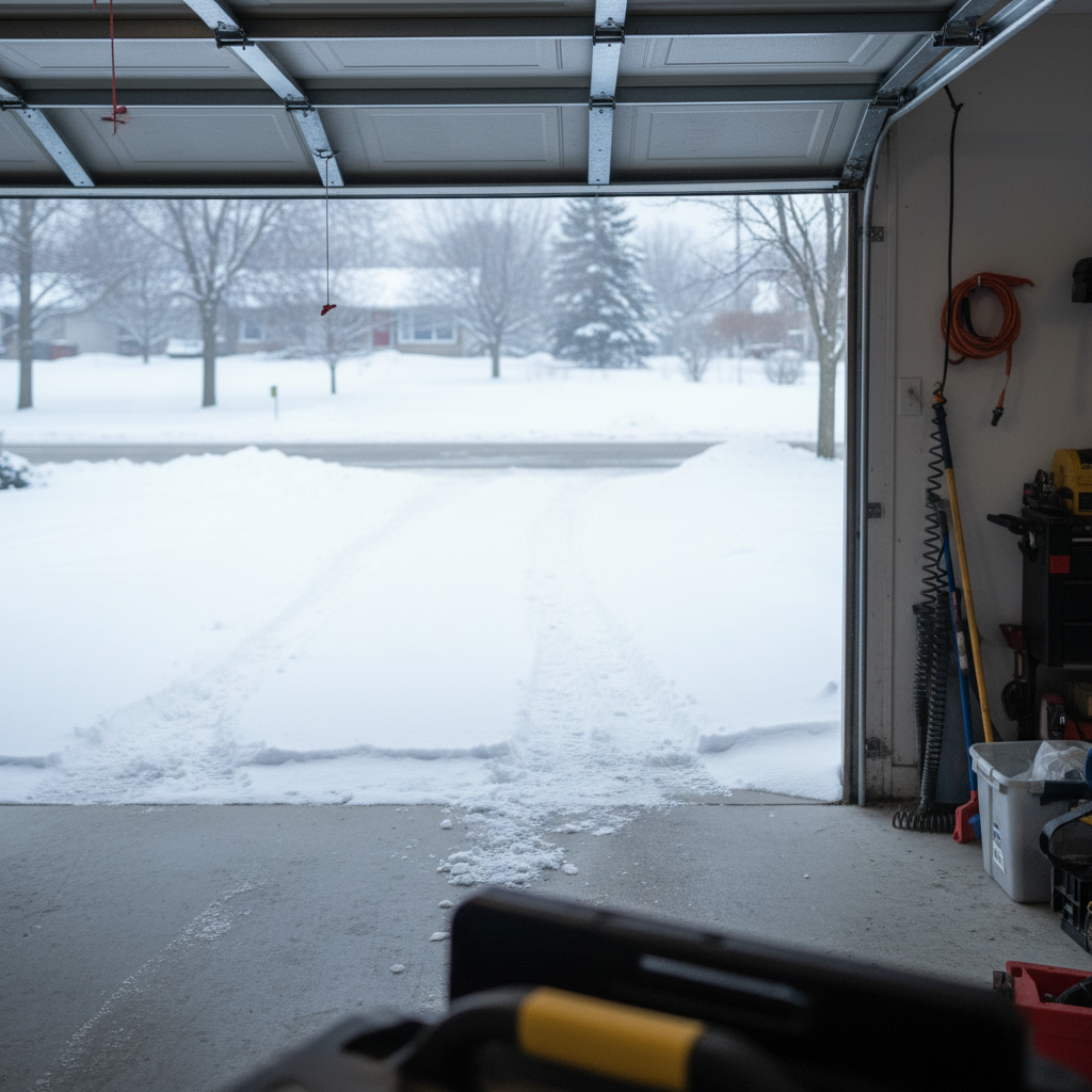 Half-Open Garage Doors In Winter