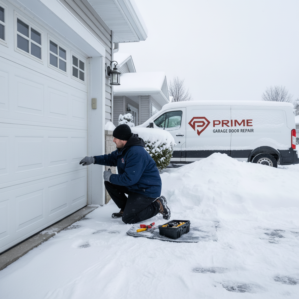 The Mechanic Inspects The Garage Door In Winter