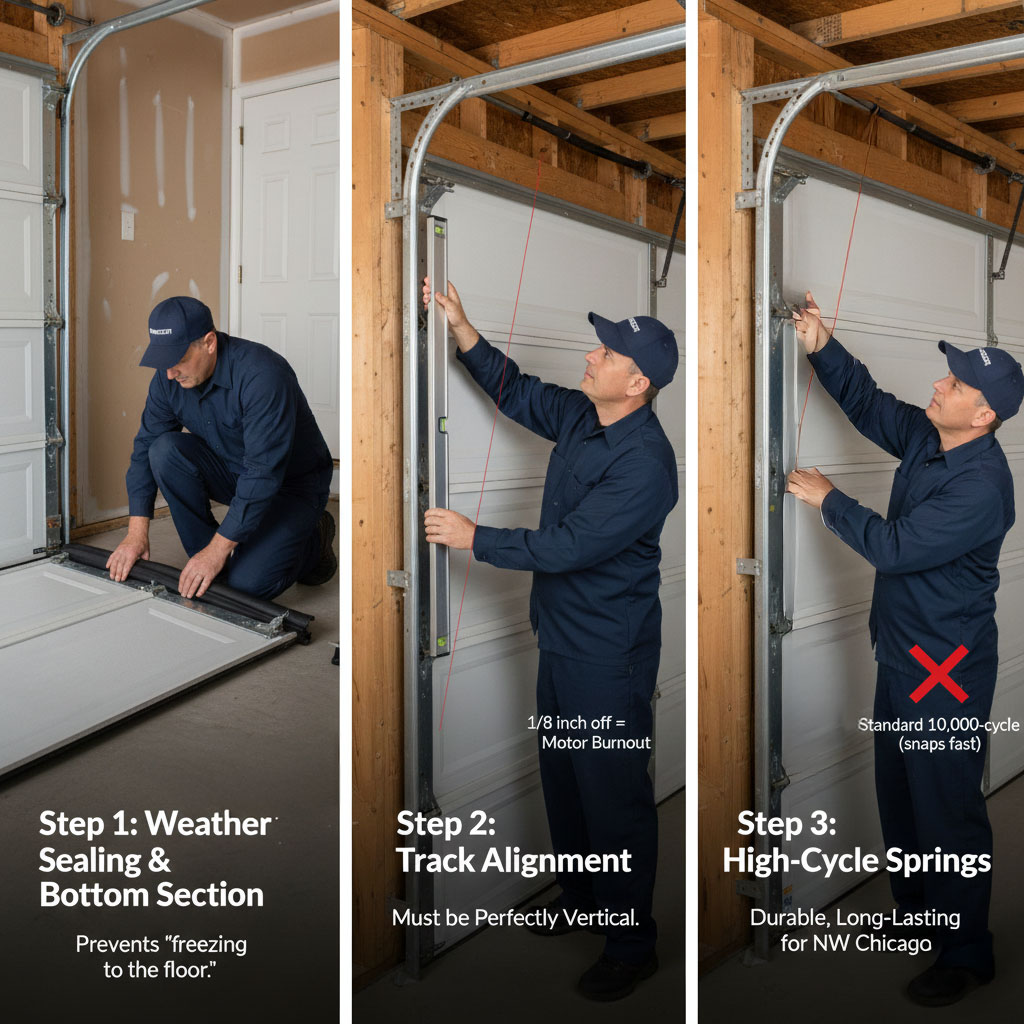 Step-By-Step Auto Garage Door Installation By Primegdr Technician Dmytro Shevchenko: Featuring Weather Sealing, Vertical Track Alignment, And High-Cycle Torsion Spring Replacement For Chicago Homes