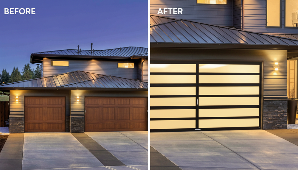 Style Garage Doors: 2026 Guide To Popular Designs &Amp; Trends For Chicago Homes Before And After Transformation Showing A Home Upgrade From Traditional Wood To Modern Glass Designs, Highlighting Premium Garage Door Options Installed By Lead Contractor Dmytro Shevchenko In North West Chicago.