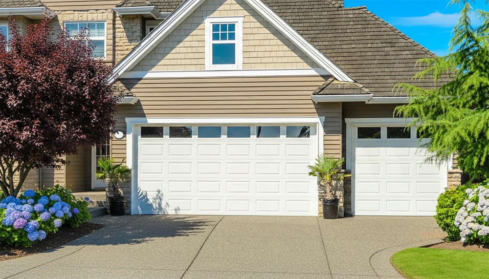 Style Garage Doors: 2026 Guide To Popular Designs &Amp; Trends For Chicago Homes Suburban Home Exterior Featuring Classic White Sectional Designs With Windows As Examples Of Durable Garage Door Options, Installed By Lead Contractor Dmytro Shevchenko In North West Chicago.