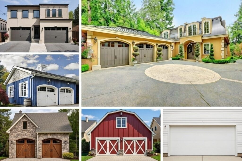 Different Styles Of Garage Doors: The Complete 2026 Architectural Guide - Collage Showcasing Diverse Residential Garage Door Styles, Including Luxury Arched Carriage, Rustic Wood, And Modern Designs, Installed By Lead Contractor Dmytro Shevchenko In North West Chicago.