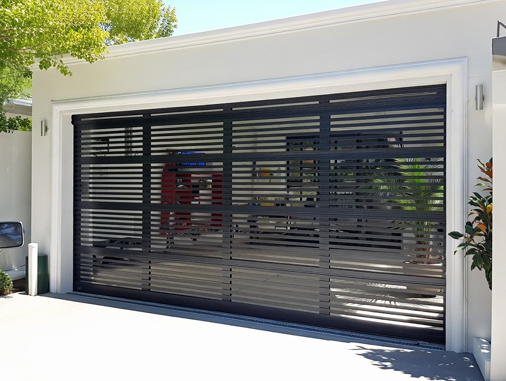 Modern White Home Exterior Featuring A Stylish Black Horizontal Slat Garage Door, Installed By Lead Contractor Dmytro Shevchenko In North West Chicago.