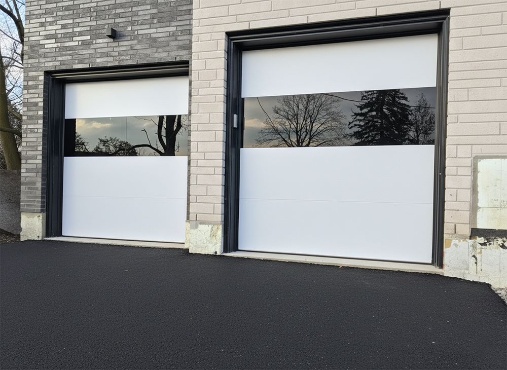 Style Garage Doors: 2026 Guide To Popular Designs &Amp; Trends For Chicago Homes Two Modern White Flush-Panel Designs With Bold Black Glass Inserts As Examples Of Custom Garage Door Options, Installed By Lead Contractor Dmytro Shevchenko In North West Chicago.