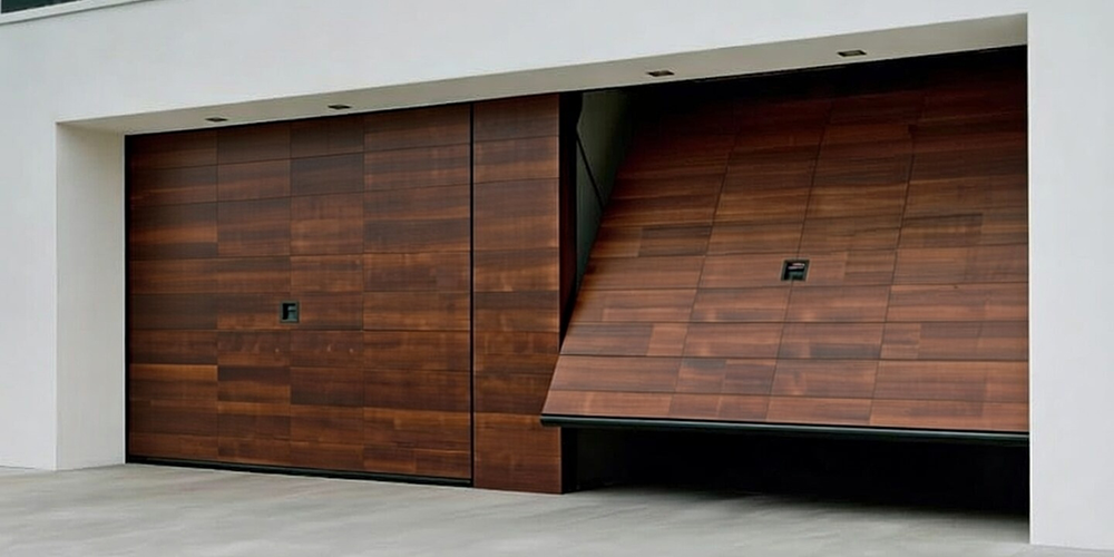 Modern Wood-Clad Tilt-Up Designs Featuring A Rich Horizontal Plank Finish, Serving As Examples Of Premium Garage Door Options Installed By Lead Contractor Dmytro Shevchenko In North West Chicago.