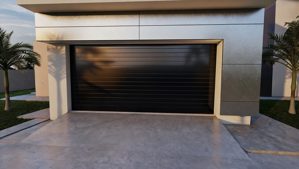 Style Garage Doors: 2026 Guide To Popular Designs &Amp; Trends For Chicago Homes Modern Home Exterior Featuring A Sleek Black Horizontal Slat Design As An Example Of Contemporary Garage Door Options, Installed By Lead Contractor Dmytro Shevchenko In North West Chicago.