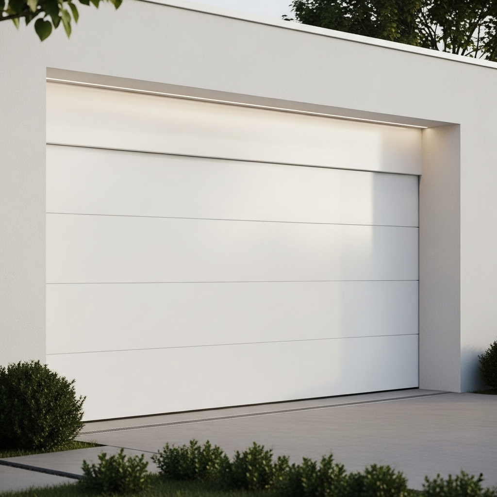 Style Garage Doors: 2026 Guide To Popular Designs &Amp; Trends For Chicago Homes Minimalist White Flat-Panel Design On A Modern Home Exterior, Showcasing Sleek Garage Door Options Installed By Lead Contractor Dmytro Shevchenko In North West Chicago.