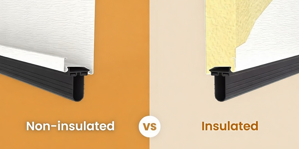 Residential Garage Door Designs: The Ultimate 2026 Style &Amp; Performance Guide Comparison Of Non-Insulated Vs Insulated Bottom Weather Seals On Residential Garage Door Designs, Showing Black Rubber Threshold Seals With Retention Clips – Non-Insulated Version On Left, Insulated With Foam Core On Right – Installed By Lead Contractor Dmytro Shevchenko In North West Chicago