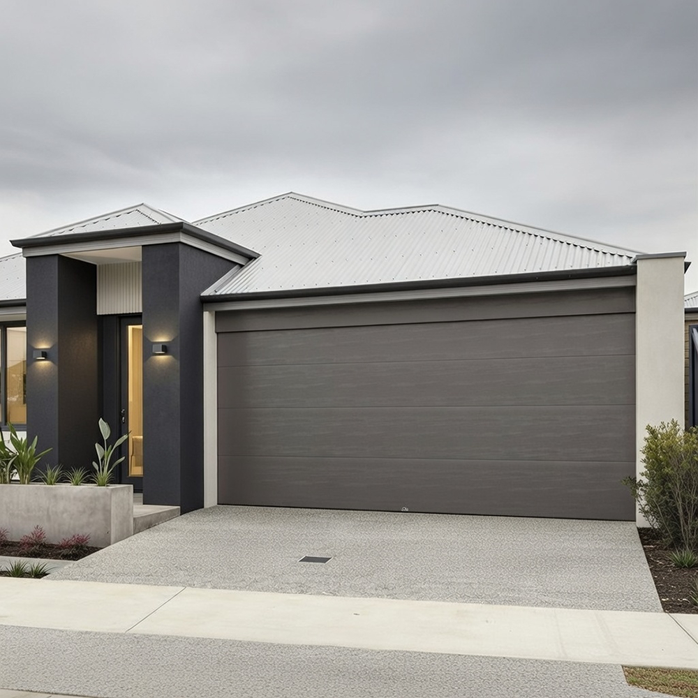 Types Of Garage Doors With Pictures: A Visual Gallery For 2026 Modern Horizontal-Panel Sectional Garage Door In Dark Gray Finish On A Contemporary Single-Story Home With Metal Roof And Dark Facade, Great Example Of Types Of Garage Doors With Pictures – Professionally Installed By Lead Contractor Dmytro Shevchenko, North West Chicago