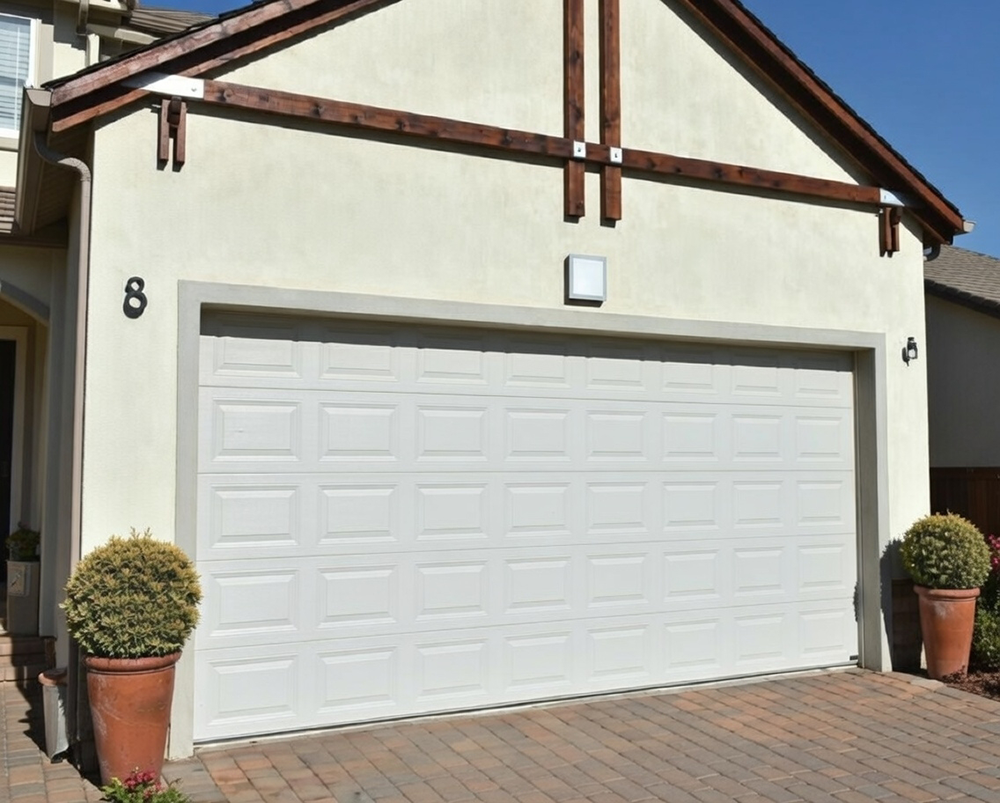 What Is A Garage Door Called? A Guide To Names And Terminology Example Of A Classic Raised-Panel Sectional Garage Door (Commonly Called A Sectional Overhead Garage Door) In Light Gray/Beige Finish With Rectangular Recessed Panels, Installed On A Modern Suburban Home Exterior With Decorative Timber Accents, By Lead Contractor Dmytro Shevchenko In North West Chicago. What Is A Garage Door Called? This Type Is Known As A Sectional Garage Door.