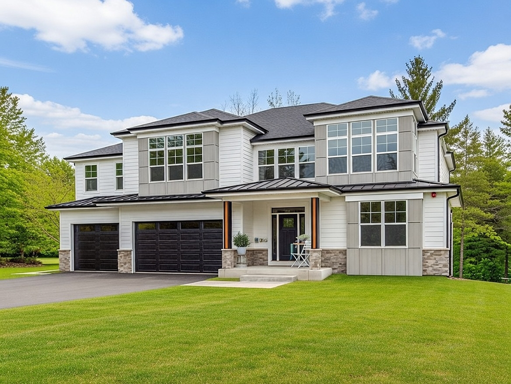 What Is A Garage Door Called? A Guide To Names And Terminology Example Of A Modern Double Garage Door Setup (Commonly Called Sectional Garage Doors Or Overhead Garage Doors) On A Luxurious Two-Story Suburban Home Exterior, Featuring Dark Panel Doors With Contemporary Styling, Installed By Lead Contractor Dmytro Shevchenko In North West Chicago. What Is A Garage Door Called? This Type Is Known As A Sectional Garage Door.