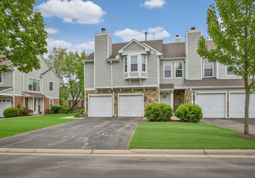 What Is A Garage Door Called? A Guide To Names And Terminology Example Of Standard White Sectional Garage Doors (Commonly Called Sectional Overhead Garage Doors) On A Modern Townhome Exterior In A Residential Neighborhood, Featuring Clean Raised-Panel Design, Installed By Lead Contractor Dmytro Shevchenko In North West Chicago. What Is A Garage Door Called? This Type Is Known As A Sectional Garage Door.