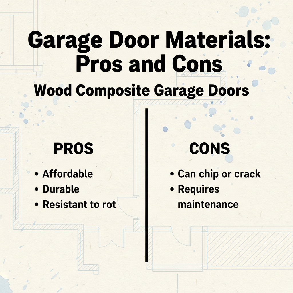 Pros And Cons Comparison Chart Of Wood Composite Garage Door Materials, Featuring Affordability, Durability, Resistance To Rot, Along With Risks Of Chipping Or Cracking And Maintenance Requirements – Garage Door Options By Lead Contractor Dmytro Shevchenko, North West Chicago